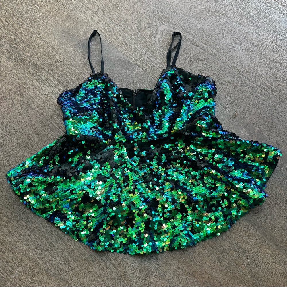 GUESS Sequin Peplum Top Holiday New Years M